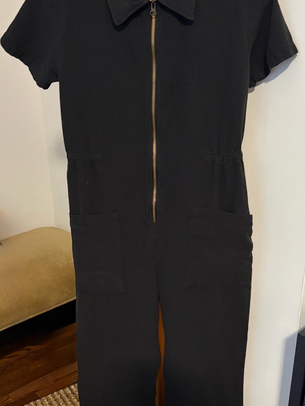 Shop Noble Ash (black) Short-Sleeve Zip-Front Jumpsuit with Pockets